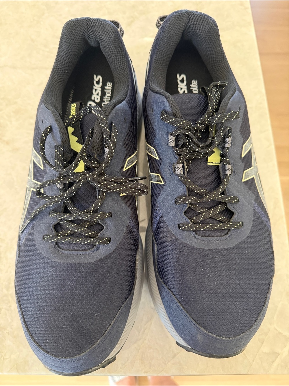 Asics Men's Navy and Yellow Accent Athletic Running Shoes